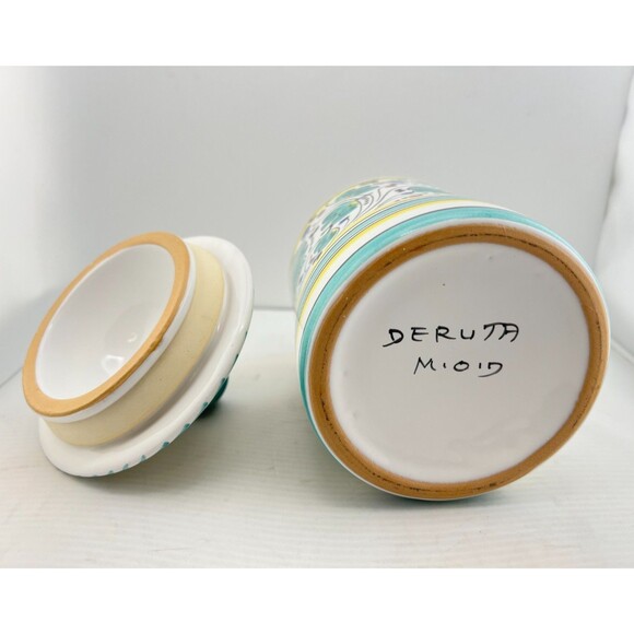 Deruta Pottery Canister Rooster Floral Pattern ITALY Coffee Sugar 7" Tall Multi - Picture 6 of 12